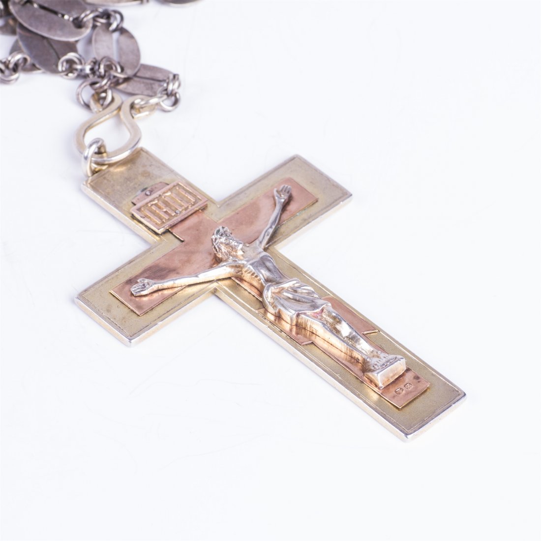 Engraved silver priest cross on a chain — image 5