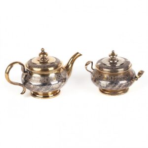 Set of sugar bowl and teapot with "fish squama" decor. — image 1