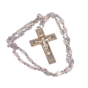 Engraved silver priest cross on a chain — image 1