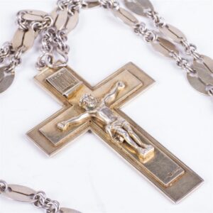 Engraved silver priest cross on a chain — image 2