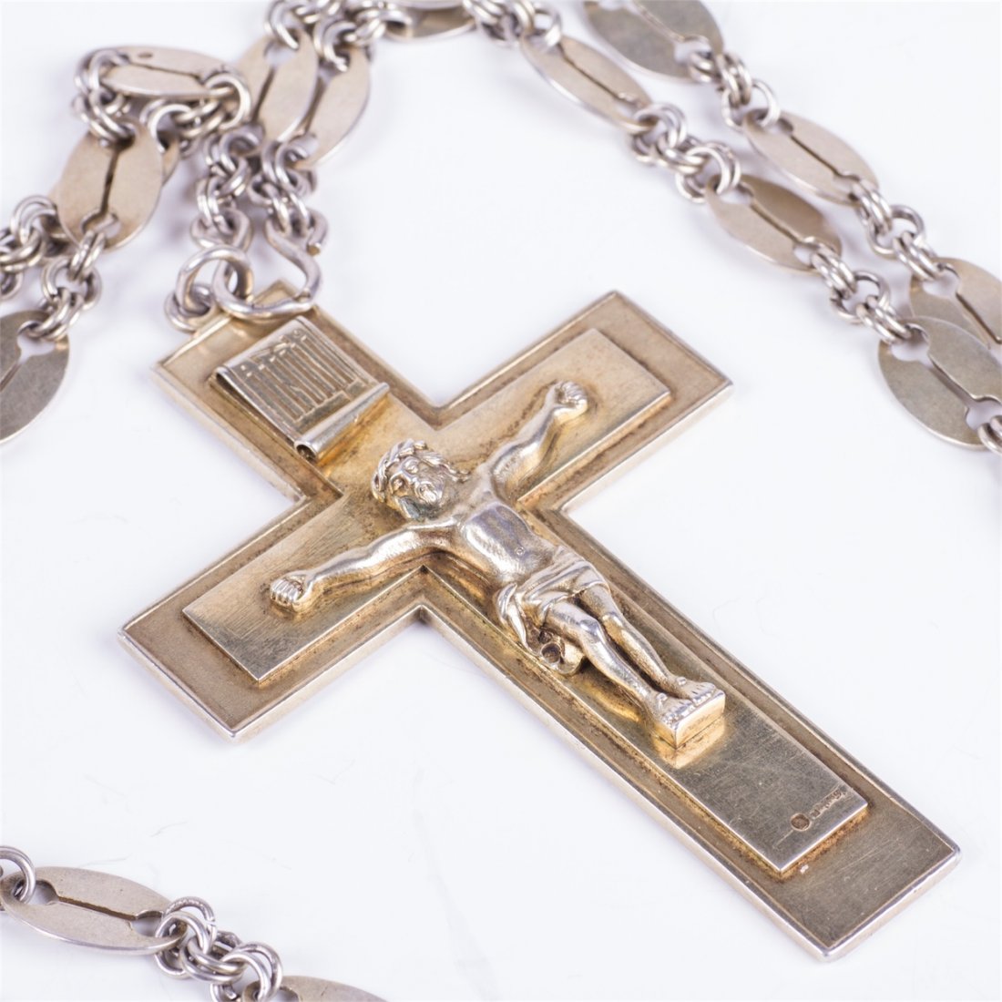 Engraved silver priest cross on a chain — image 2