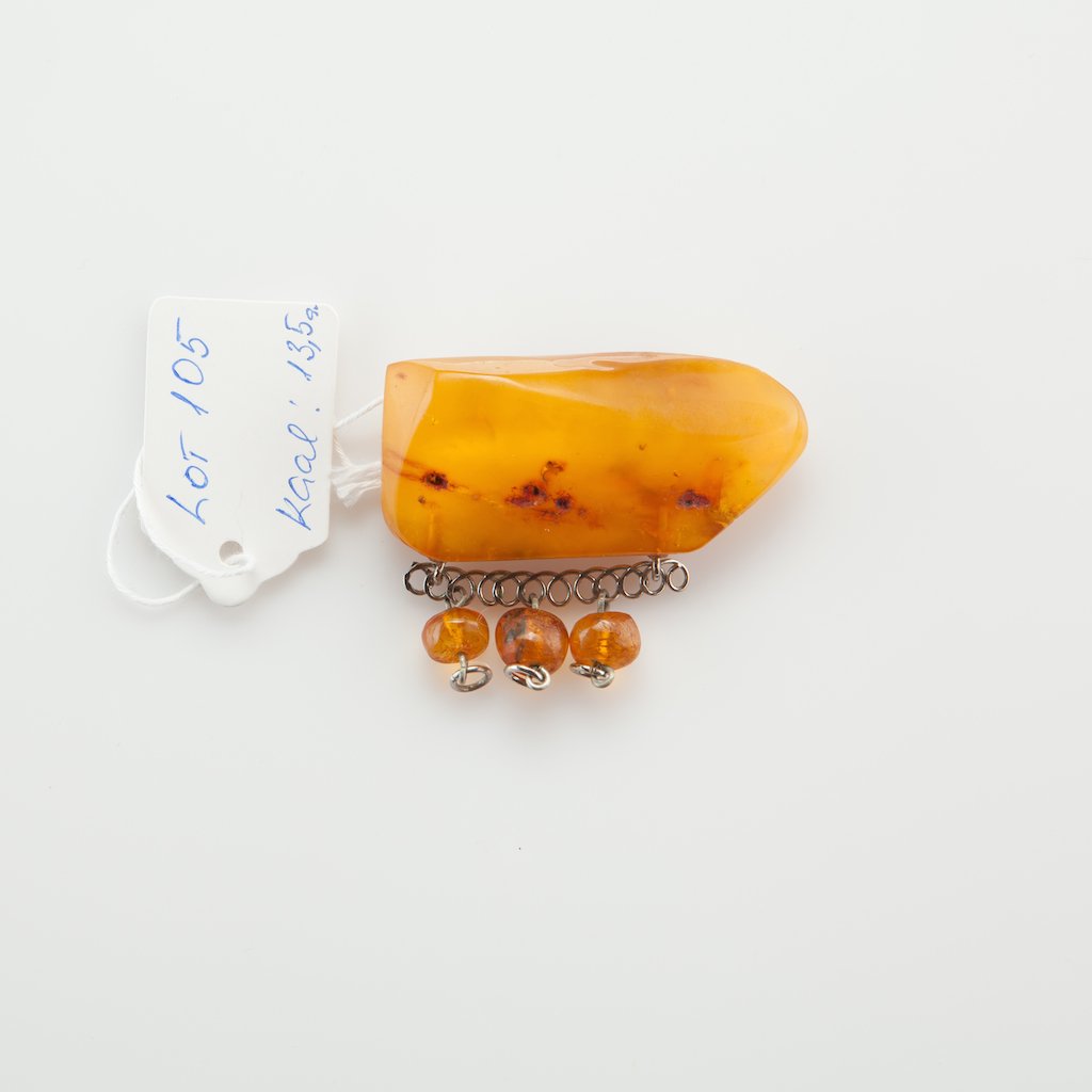 Natural Old Baltic Amber brooch with pendant. — image 1