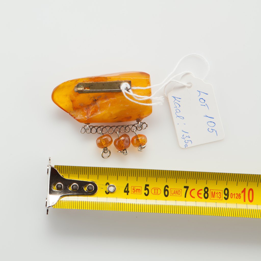 Natural Old Baltic Amber brooch with pendant. — image 3