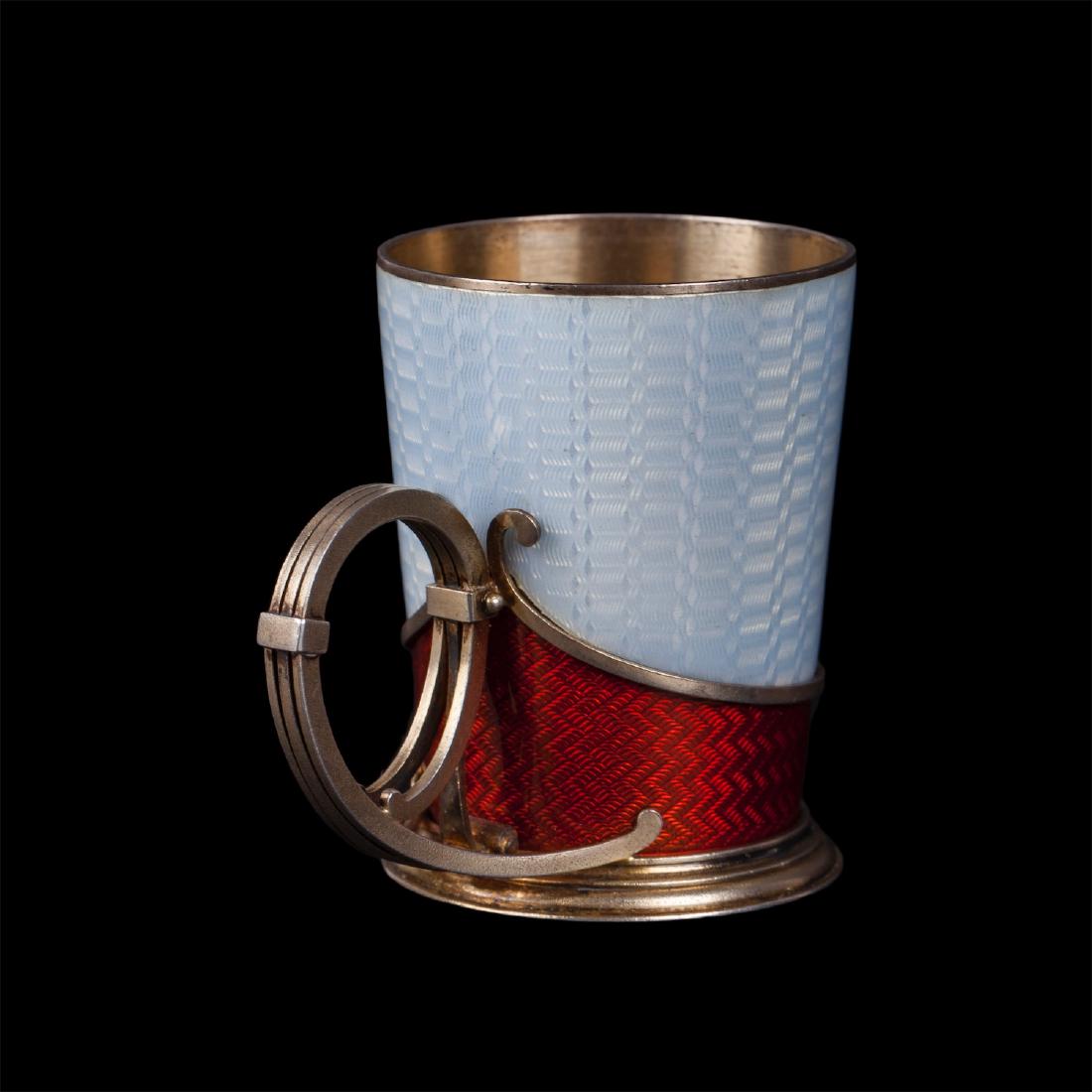 Rare Faberge guilloche enamel and ruby beaker — image 3
