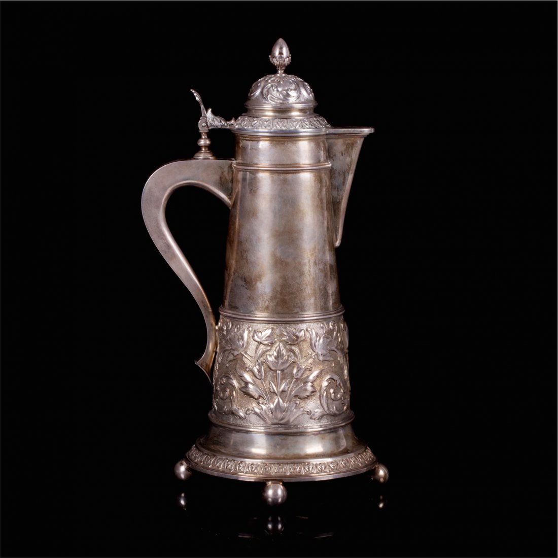 Russian silver wine jar with floral decoration. — image 1