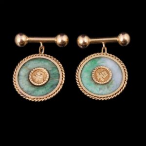 Antique gold and jade cufflinks — image 1