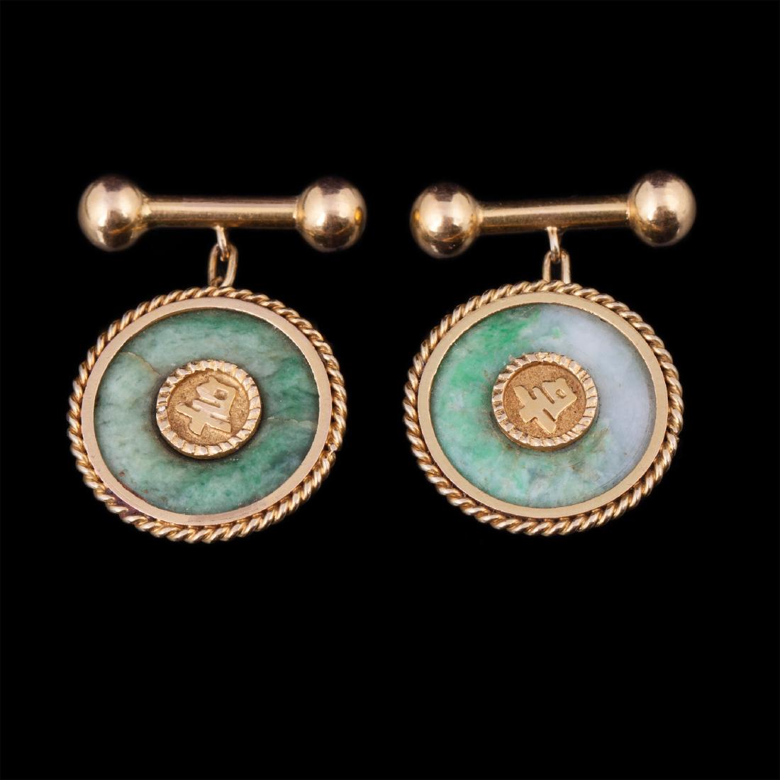 Antique gold and jade cufflinks — image 1