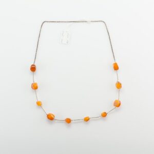 Natural Baltic Amber necklace on metal chain. — image 1