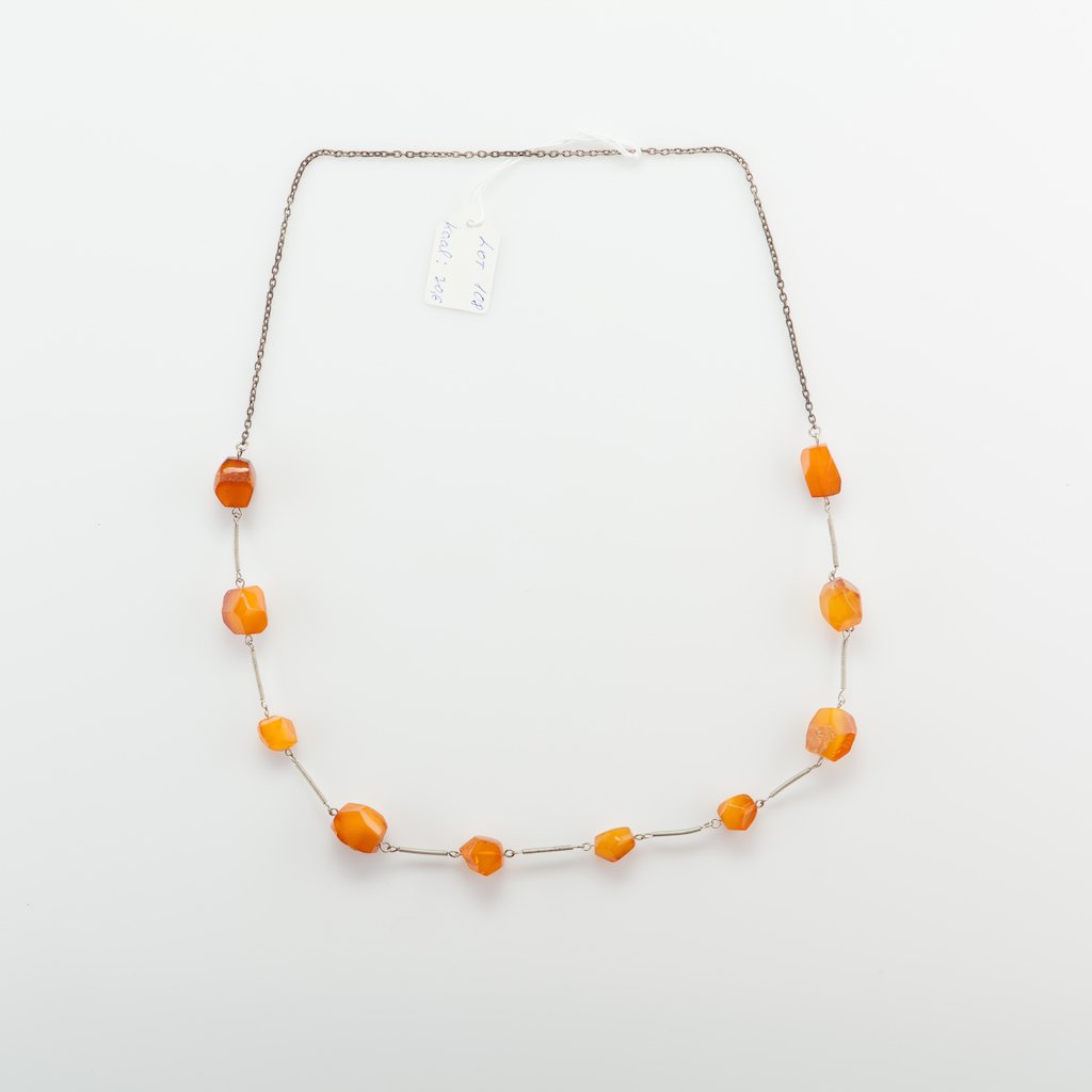Natural Baltic Amber necklace on metal chain. — image 1