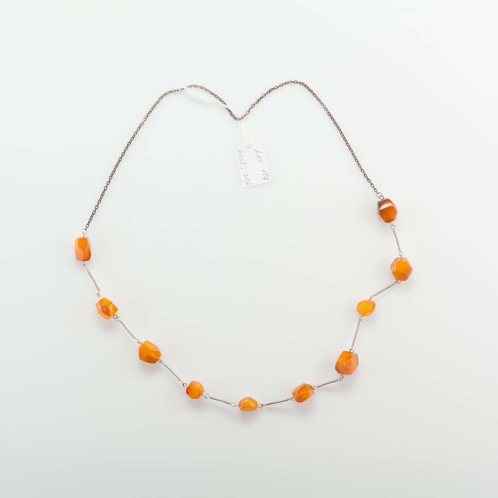 Natural Baltic Amber necklace on metal chain. — image 2