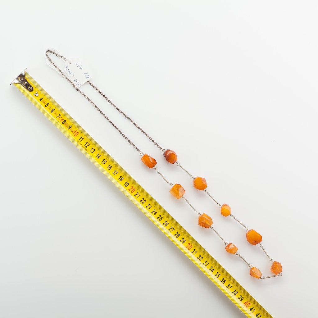 Natural Baltic Amber necklace on metal chain. — image 3