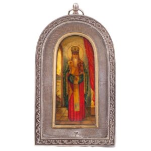 Travel icon of Saint Spiridon in silver riza — image 1