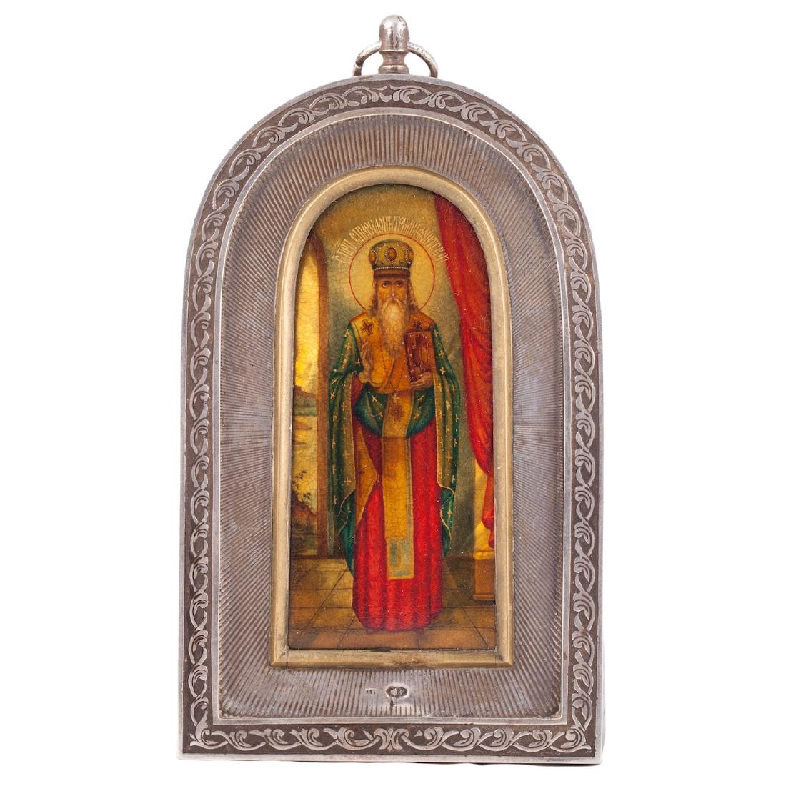 Travel icon of Saint Spiridon in silver riza — image 1