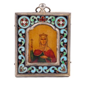 Icon of Saint Elena in cloisonne enamel riza — image 1