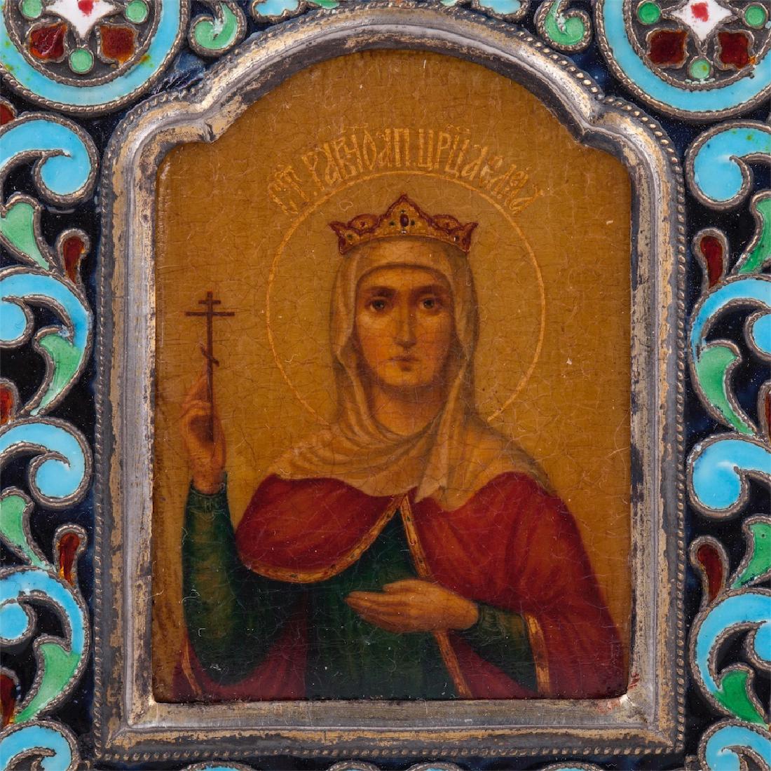 Icon of Saint Elena in cloisonne enamel riza — image 2