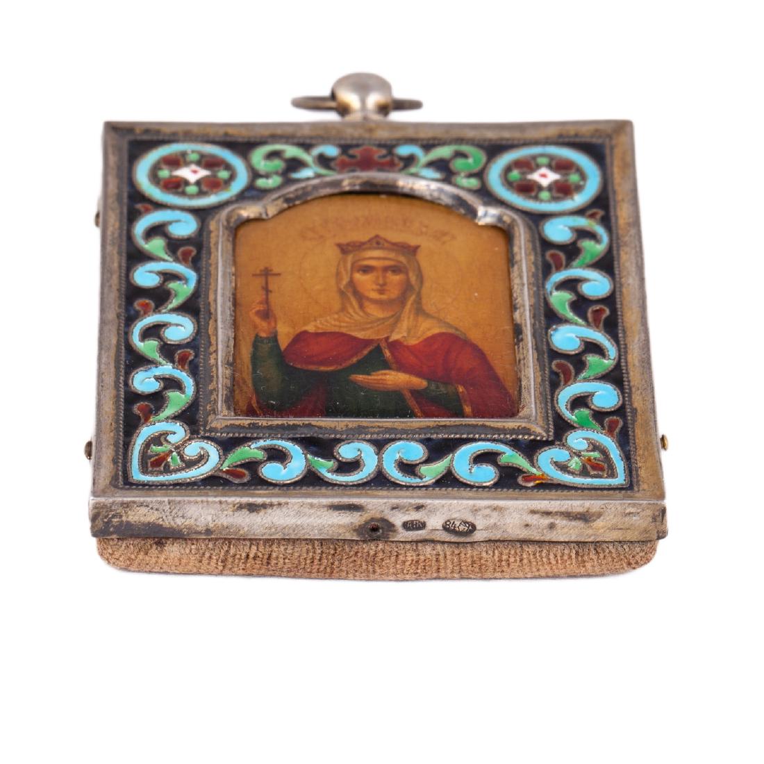 Icon of Saint Elena in cloisonne enamel riza — image 4