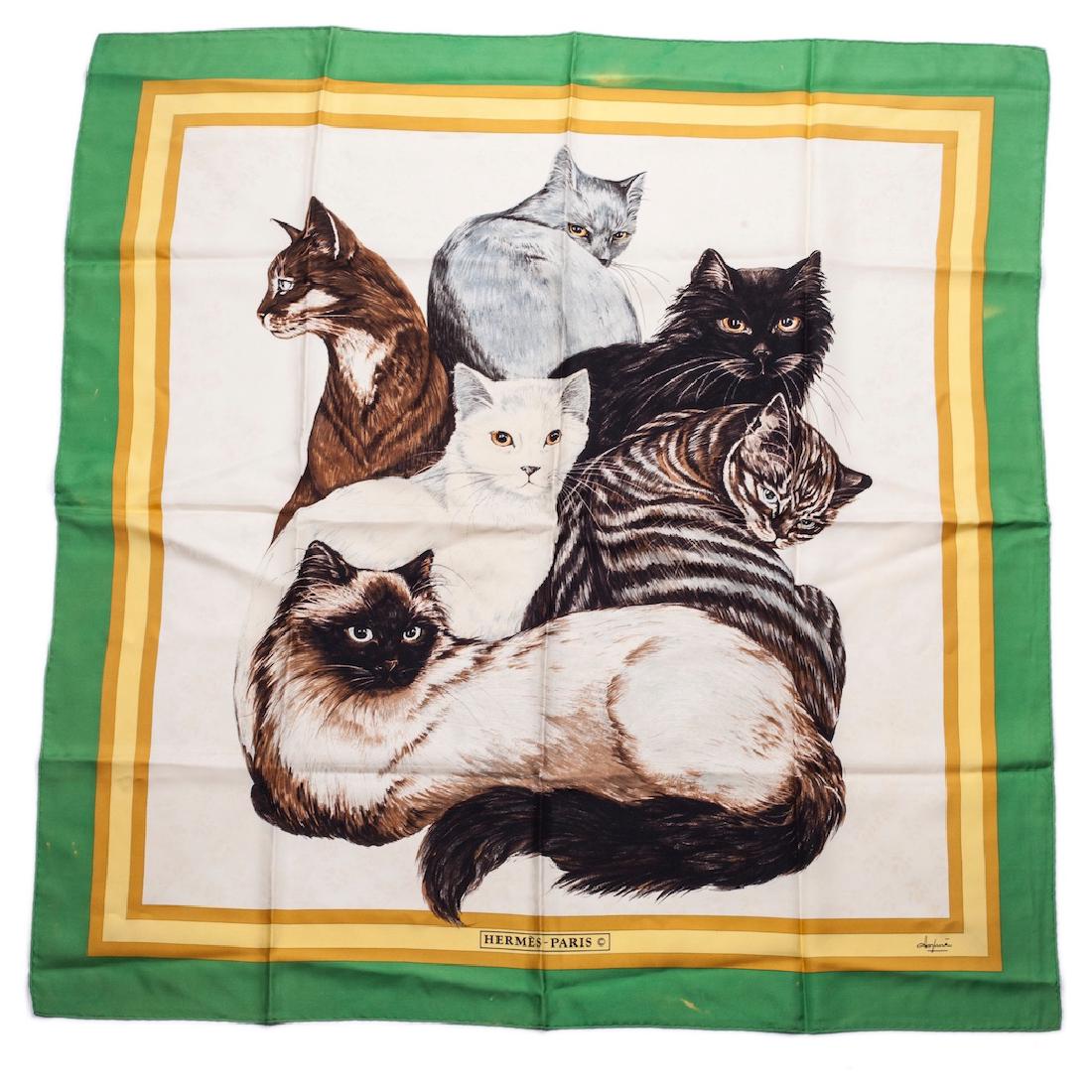 Rare Hermes "Les Chats" silk (jacquard) scarf. 1985 — image 1