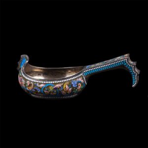 Russian silver and enamel kovsh with peacocks — image 3