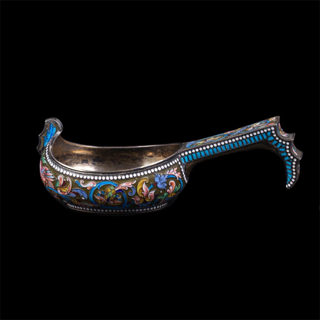 Russian silver and enamel kovsh with peacocks — image 3