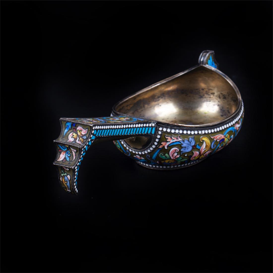 Russian silver and enamel kovsh with peacocks — image 4
