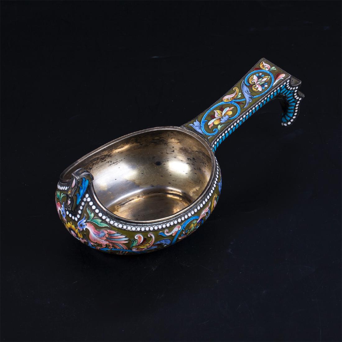 Russian silver and enamel kovsh with peacocks — image 5