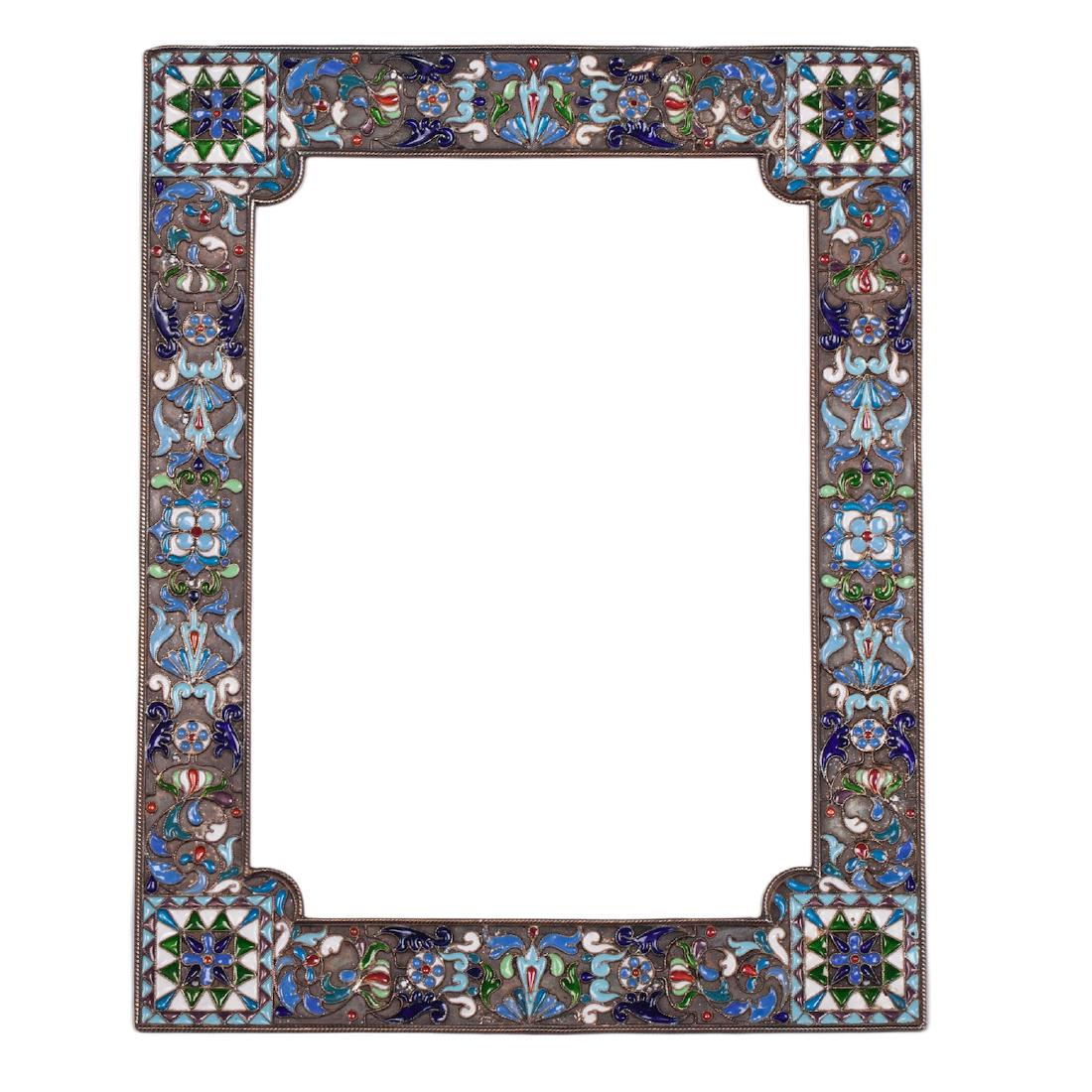 Cloisonne enamel silver icon frame by A.Kuzmichev — image 1