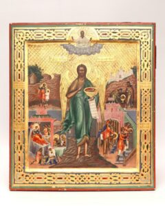 Russian Icon” Saint Ioann Desert Angel with life scenes — image 1