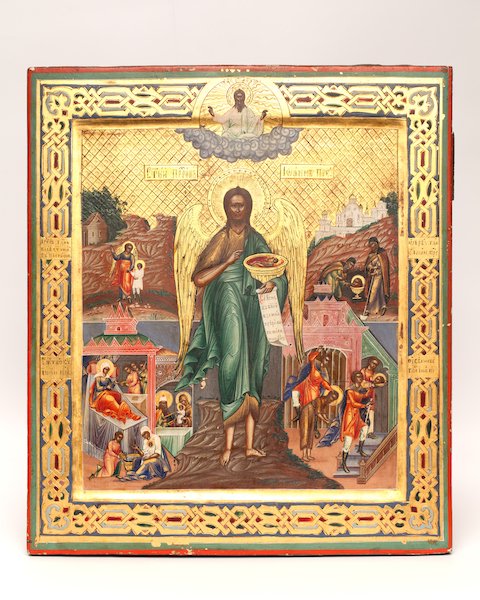 Russian Icon” Saint Ioann Desert Angel with life scenes — image 1
