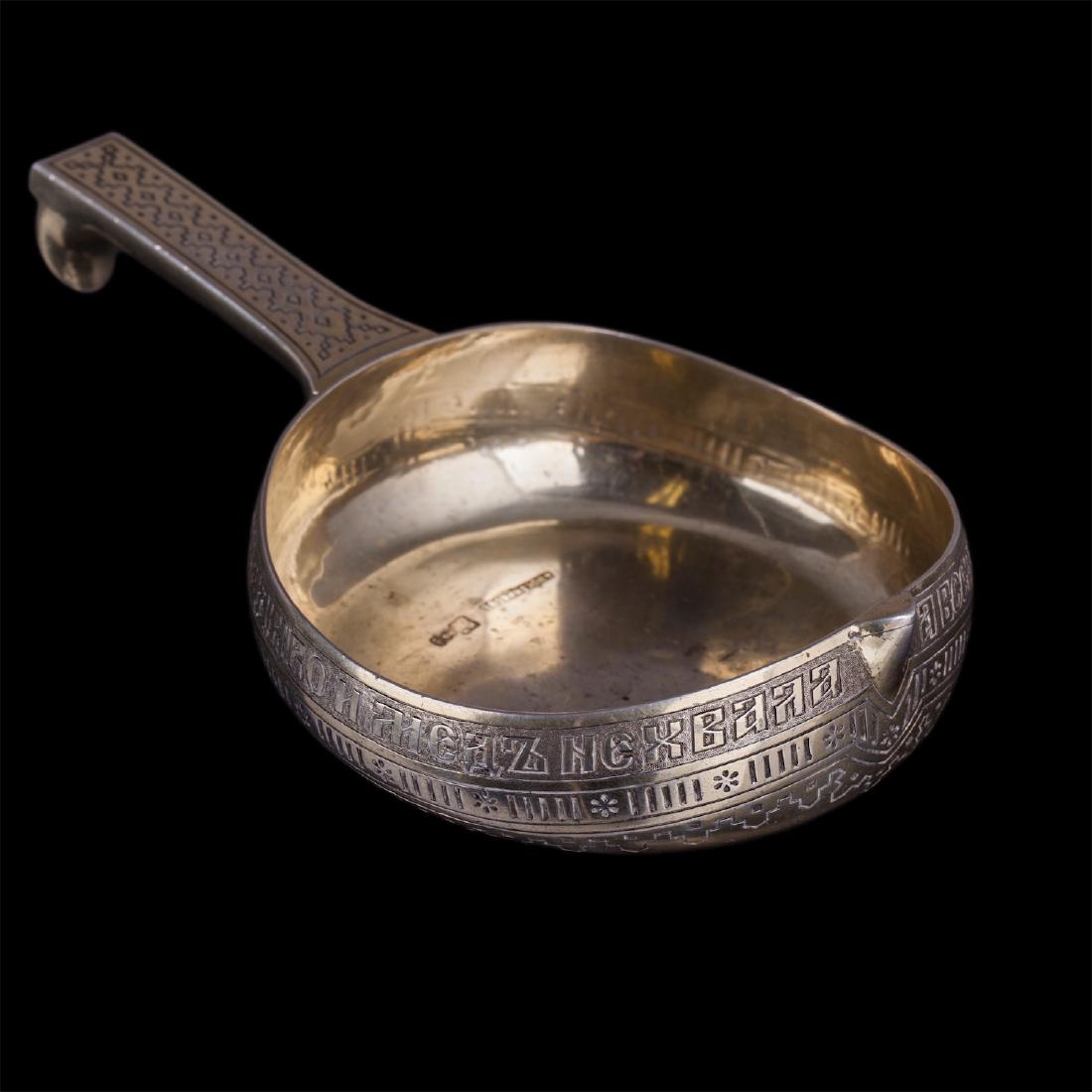 Russian silver and niello kovsh with a proverb — image 2