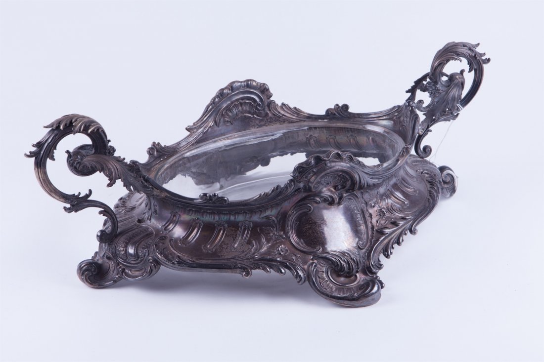 Huge solid silver fruit bowl with glass. — image 1