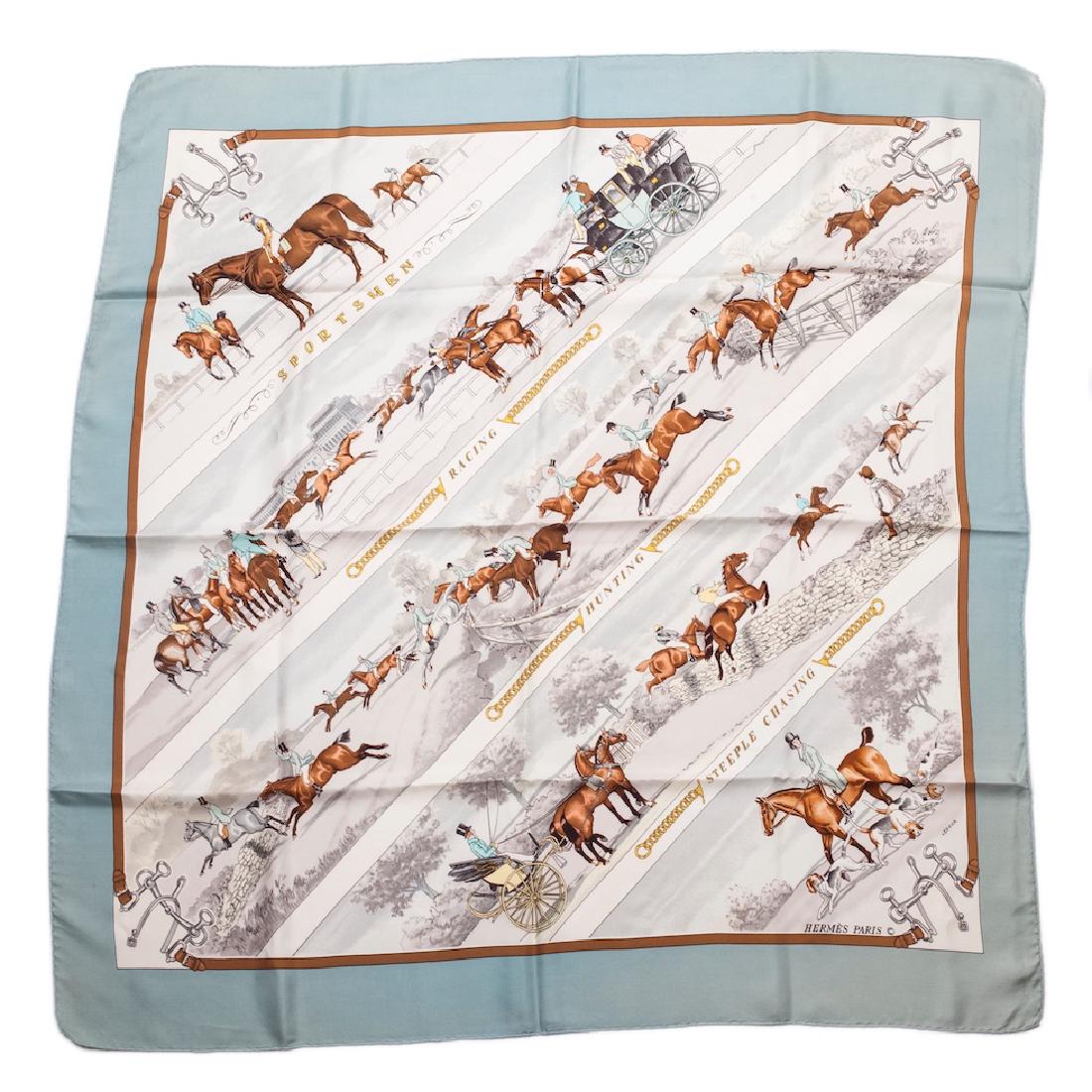 Rare Hermes "Sportsmen" silk scarf. 1970 — image 1