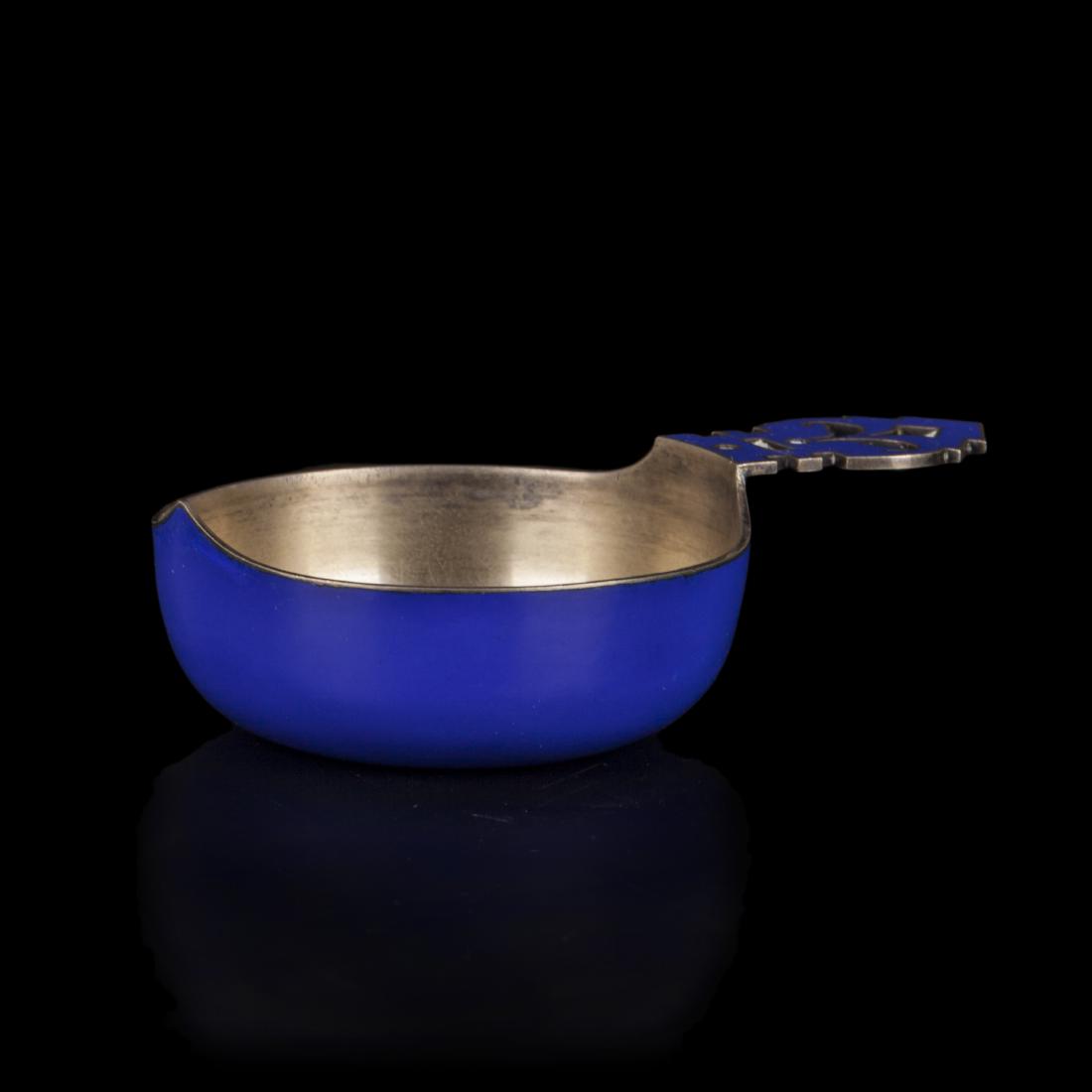 Small dark blue enamel kovsh — image 2