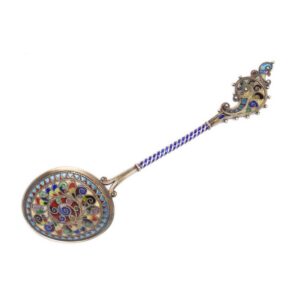 Russian silver plique-a-jour spoon. — image 1