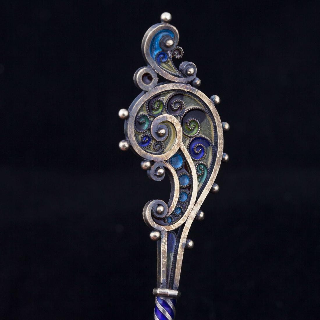 Russian silver plique-a-jour spoon. — image 4