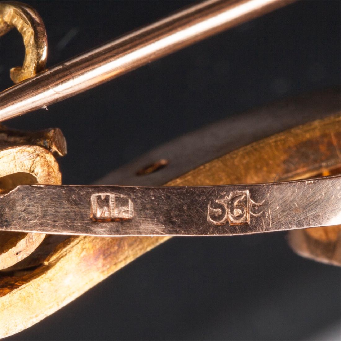 Antiqur gold, 56 brooch with diamonds — image 5