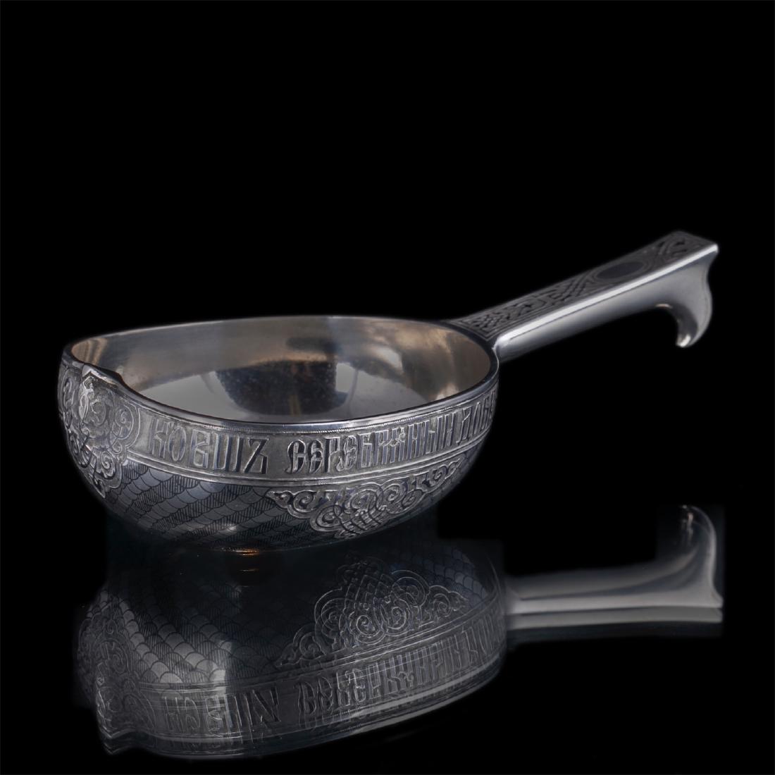 Russian silver and niello kovsh with a proverb — image 2