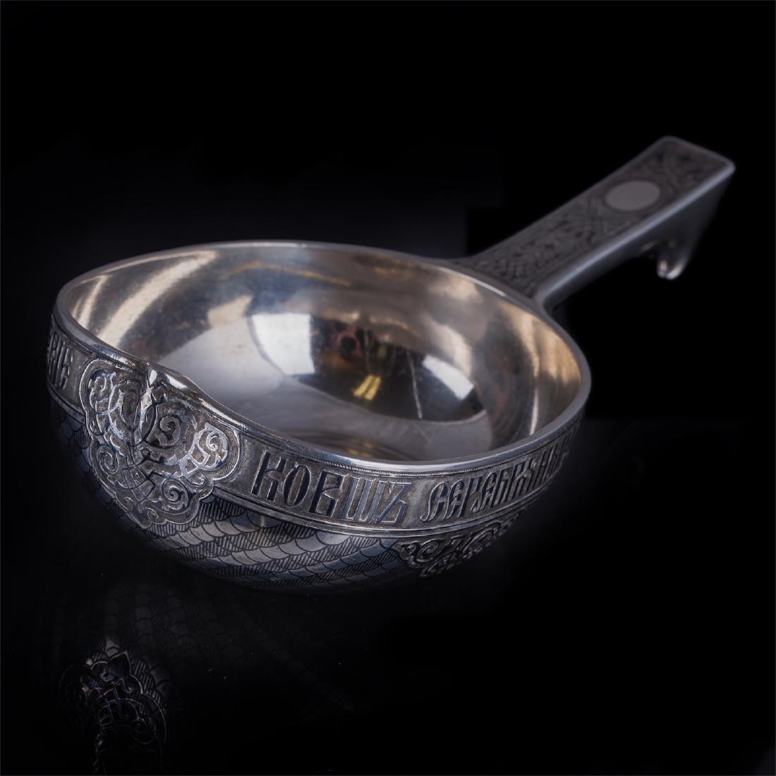 Russian silver and niello kovsh with a proverb — image 3
