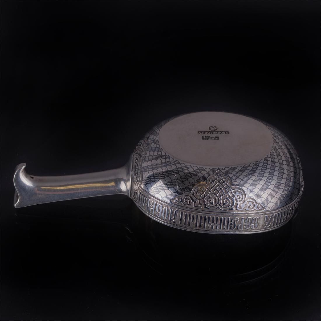 Russian silver and niello kovsh with a proverb — image 4
