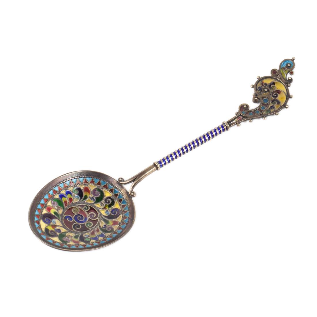 Russian silver plique-a-jour spoon — image 1