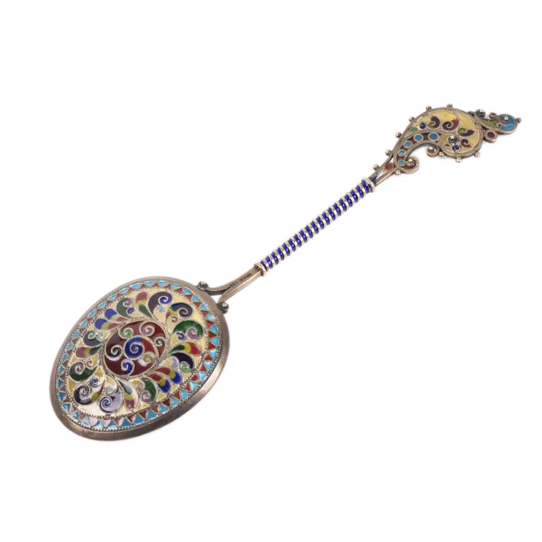 Russian silver plique-a-jour spoon — image 2