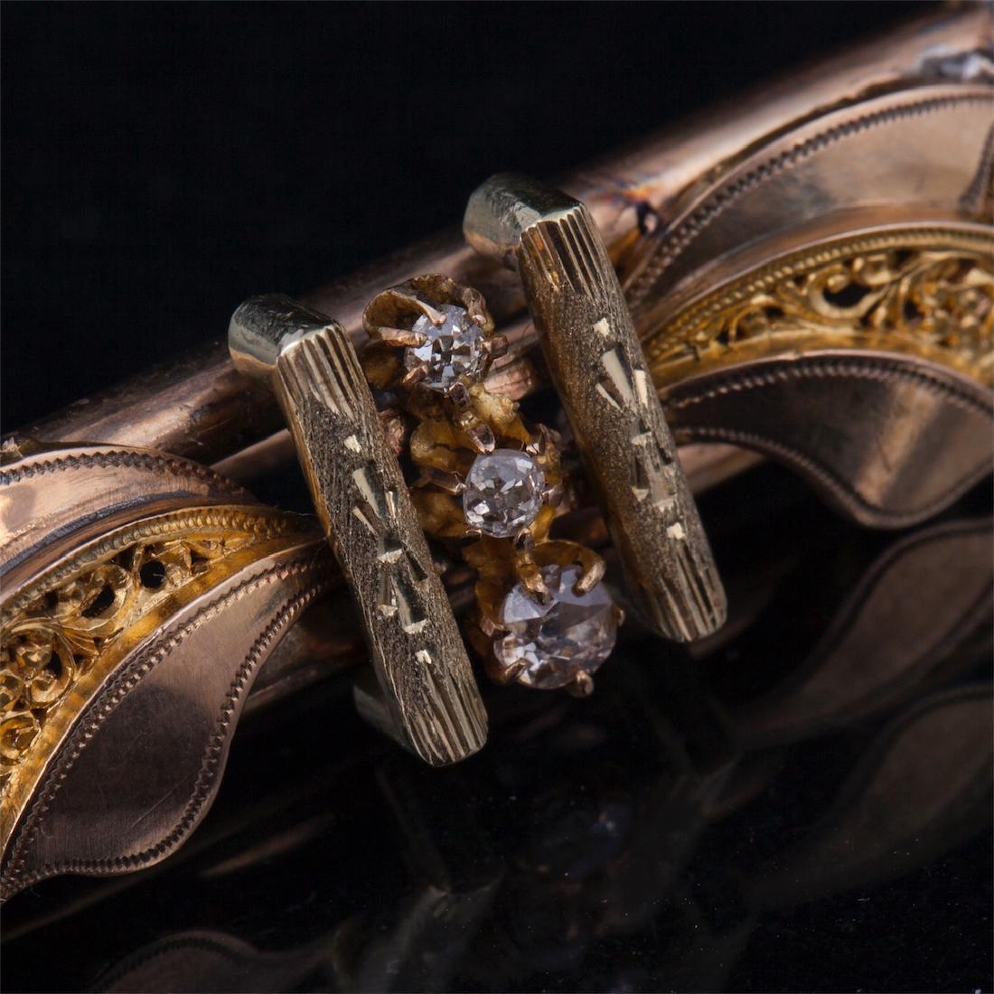 Gold, 56 brooch with diamonds old cut — image 2