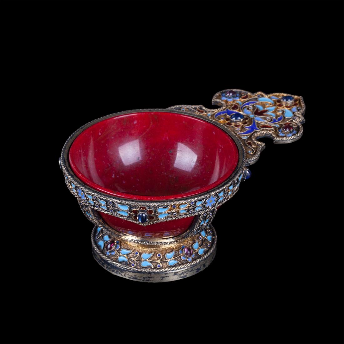 Rare gem-set silver and cloisonne enamel kovsh — image 1