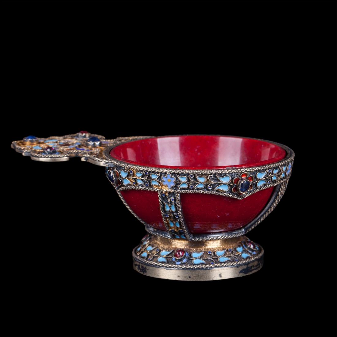 Rare gem-set silver and cloisonne enamel kovsh — image 2