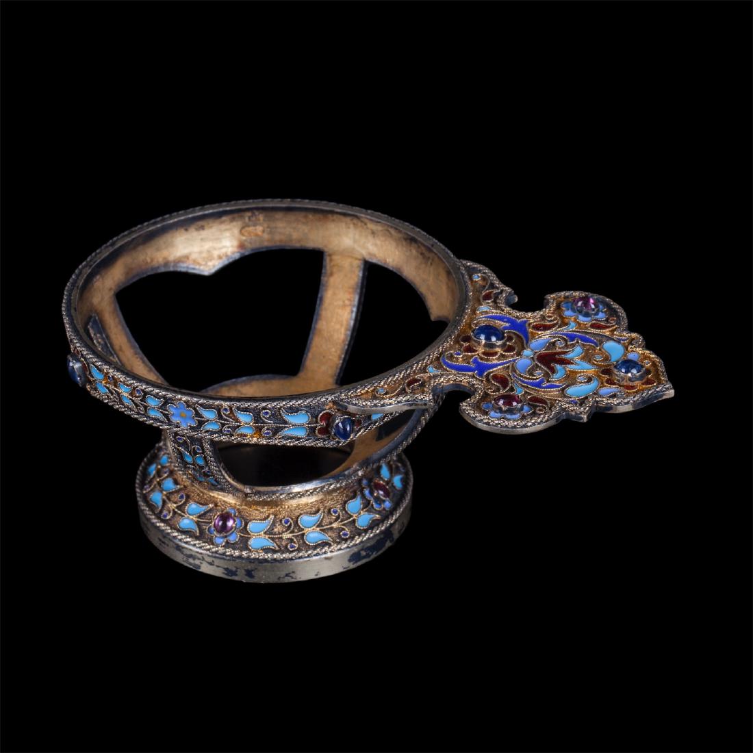 Rare gem-set silver and cloisonne enamel kovsh — image 4