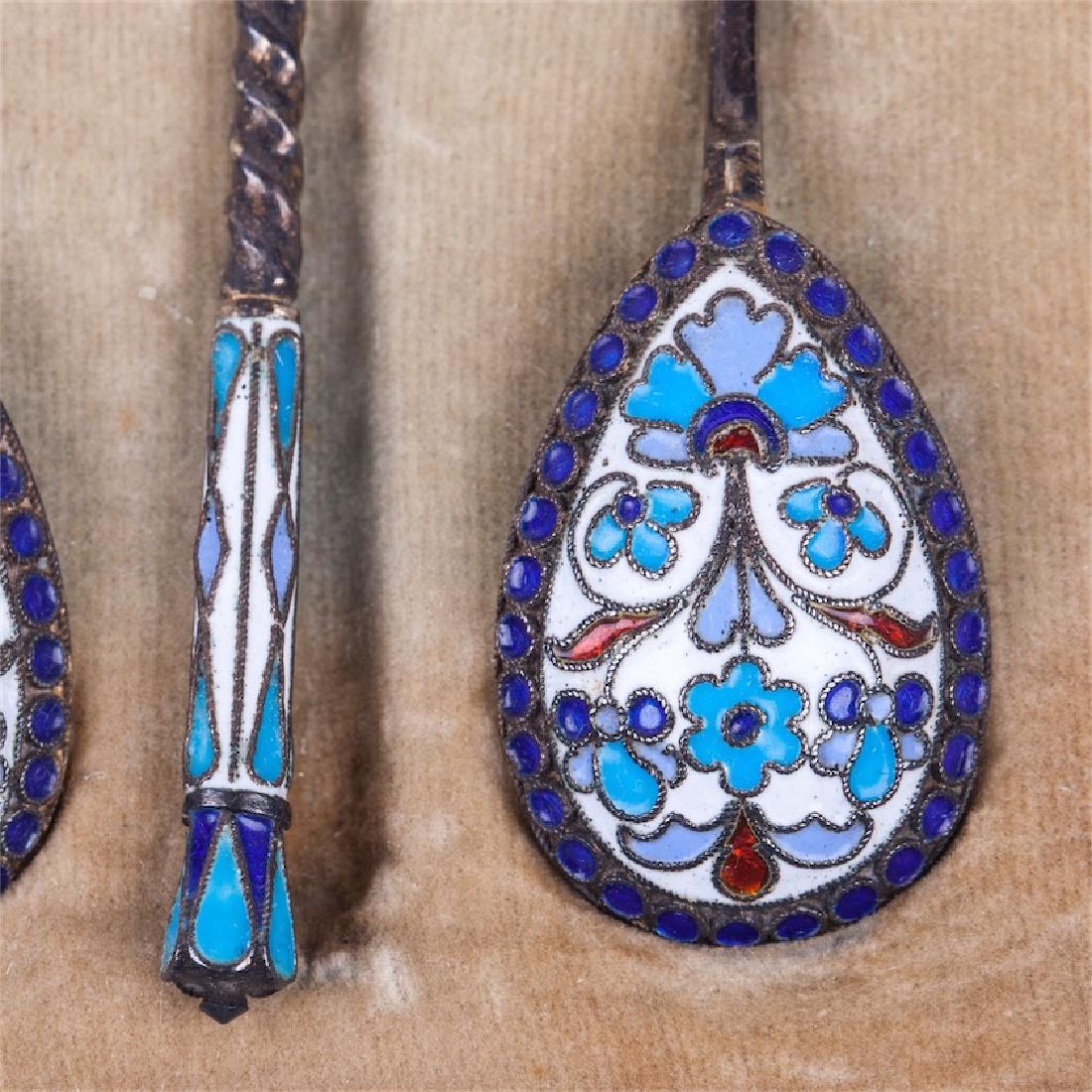 Set of 12 silver and enamel tea spoons — image 2