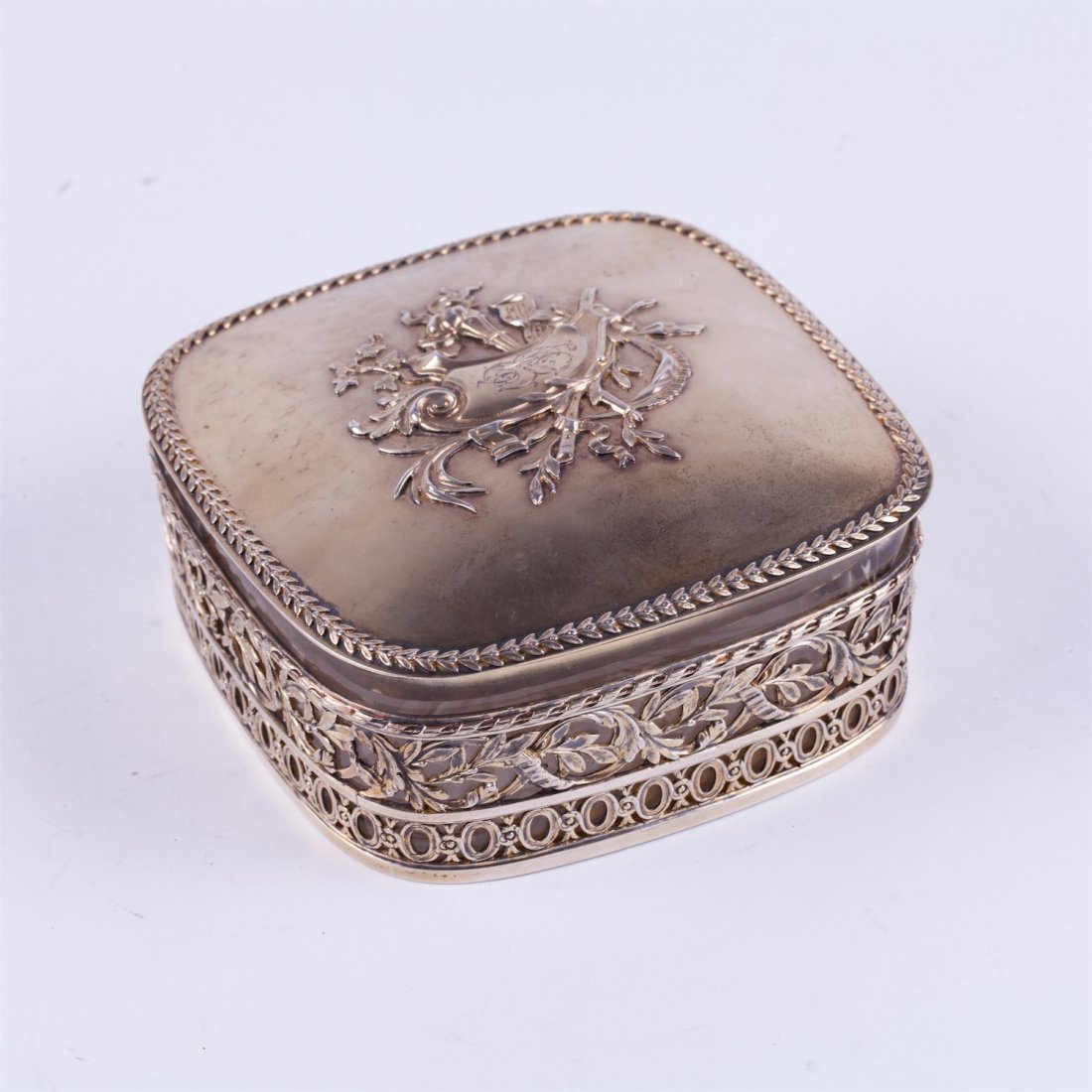 French solid silver box with blue glass. — image 1