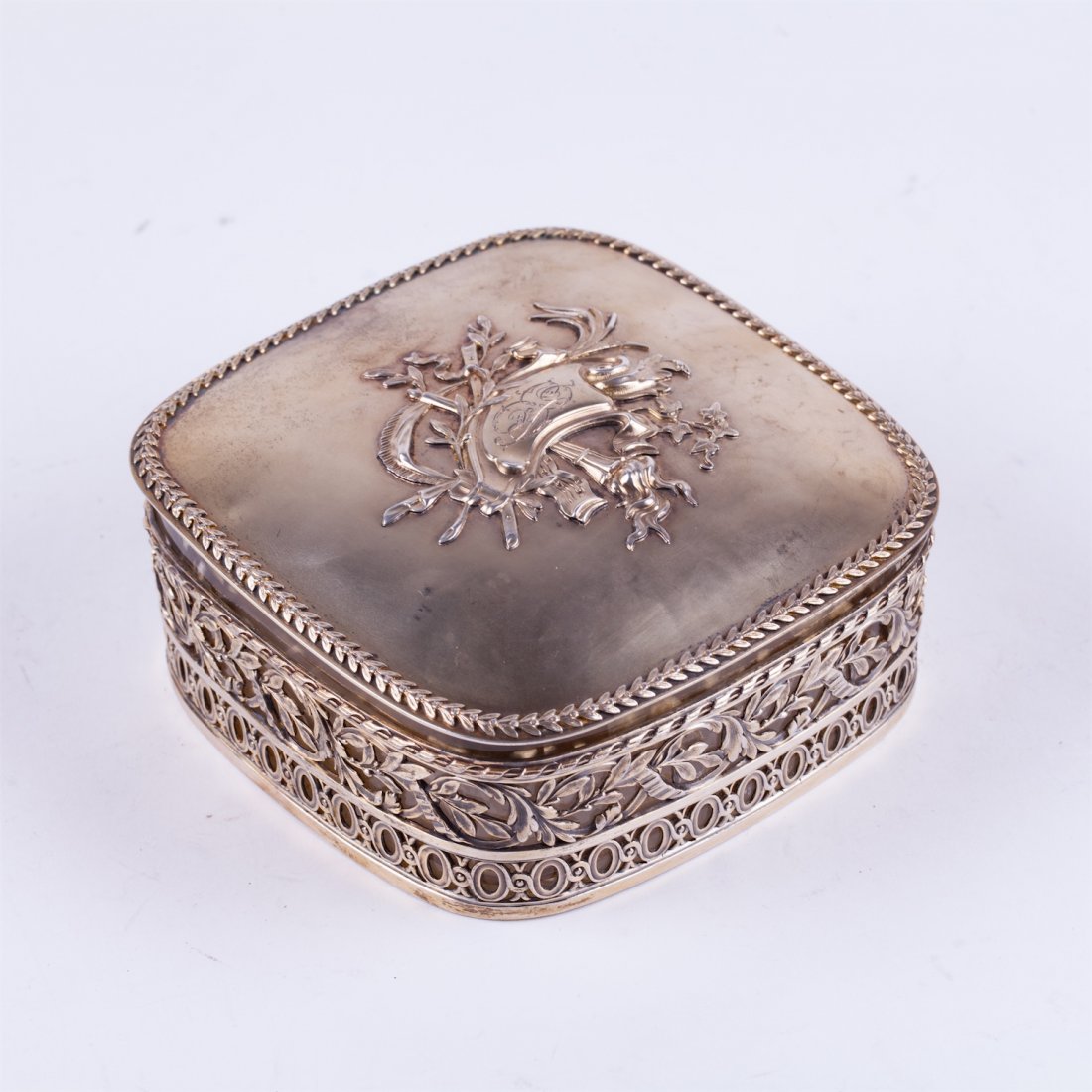 French solid silver box with blue glass. — image 2