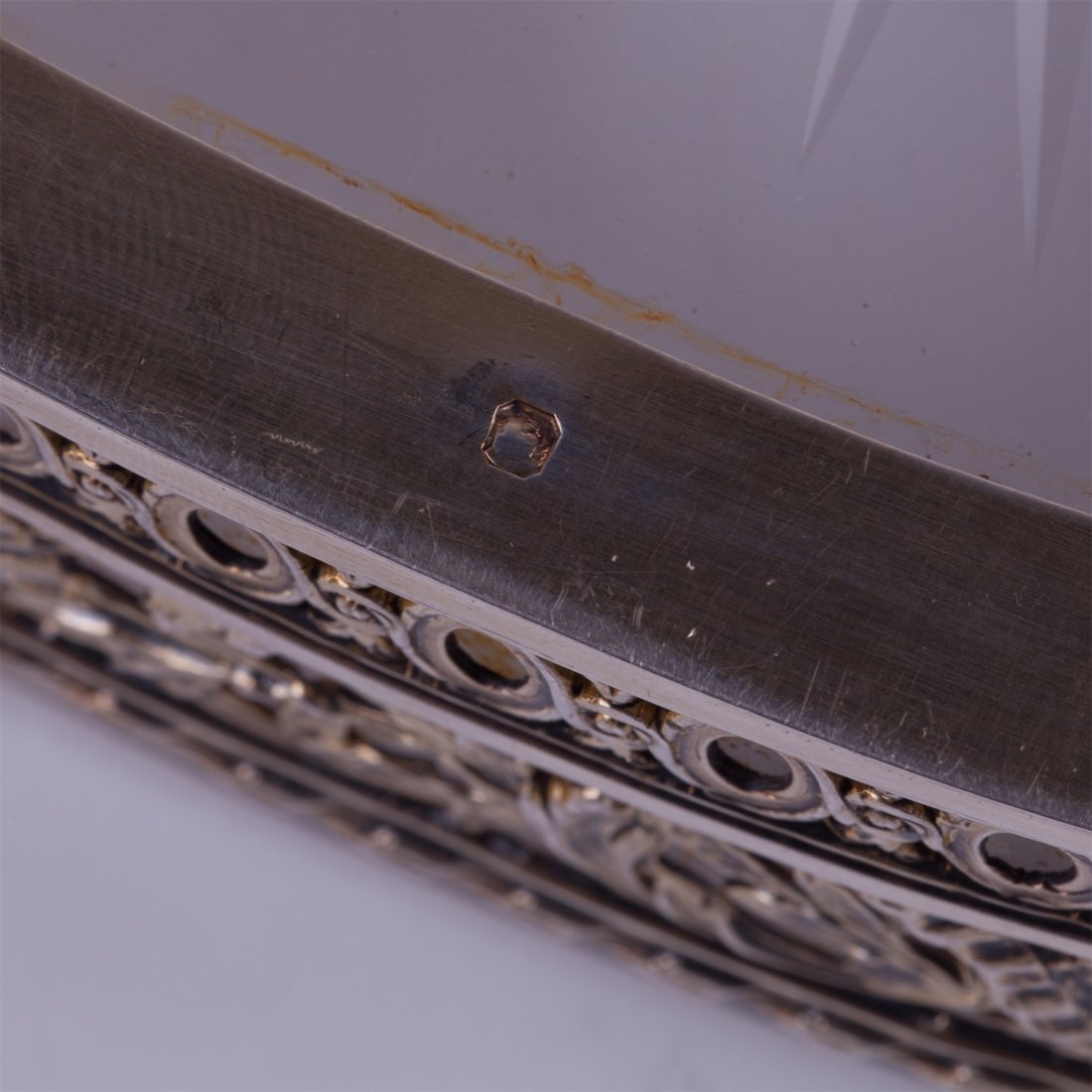 French solid silver box with blue glass. — image 4