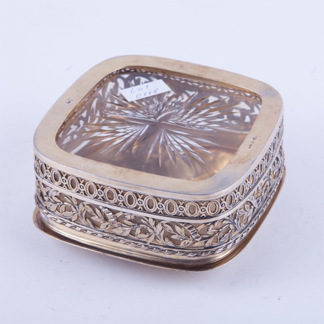 French solid silver box with blue glass. — image 6