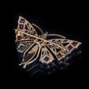 Gold,56 brooch with diamonds, sapphires and rubies — image 3
